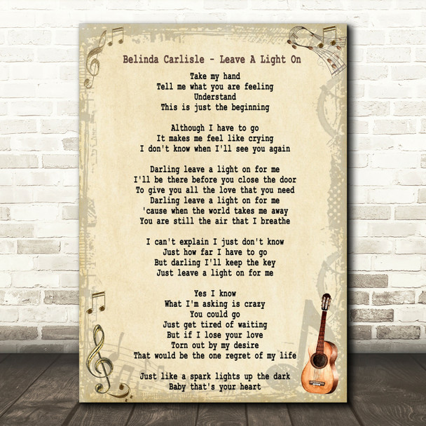 Belinda Carlisle Leave A Light On Song Lyric Quote Print