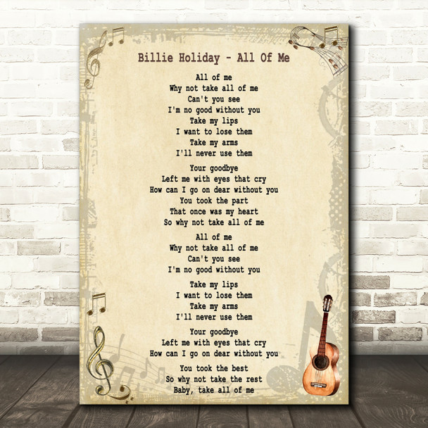 Billie Holiday All Of Me Song Lyric Quote Print