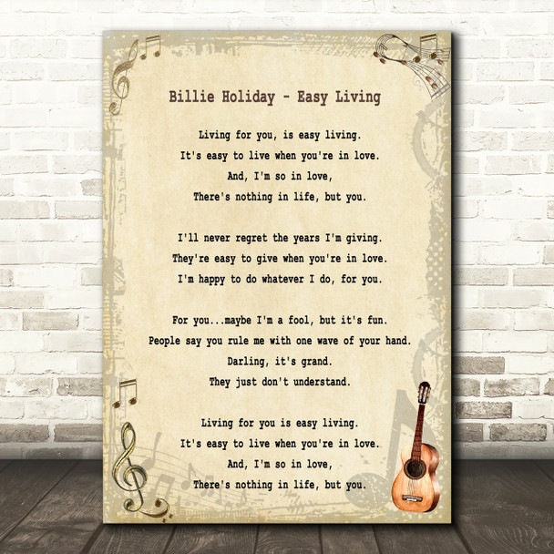 Billie Holiday Easy Living Song Lyric Quote Print