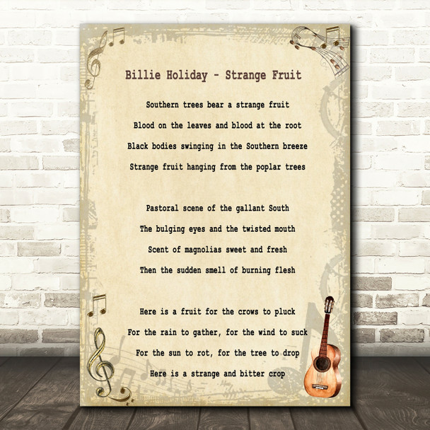 Billie Holiday Strange Fruit Song Lyric Quote Print