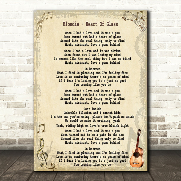 Blondie Heart Of Glass Song Lyric Quote Print