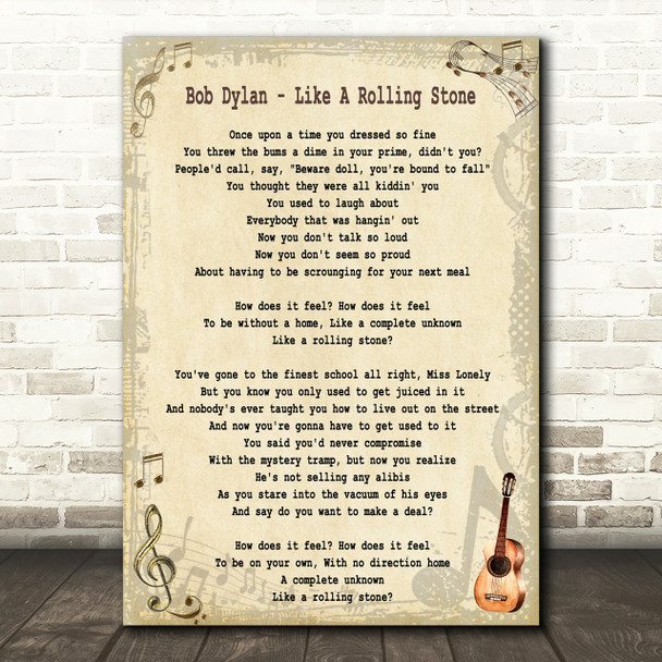 Bob Dylan Like A Rolling Stone Song Lyric Quote Print