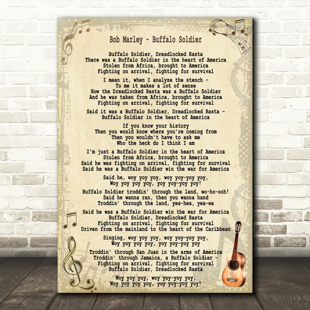 Bob Marley Buffalo Soldier Song Lyric Quote Print