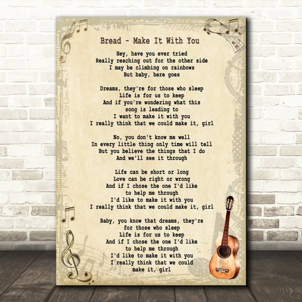 Bread Make It With You Song Lyric Vintage Quote Print