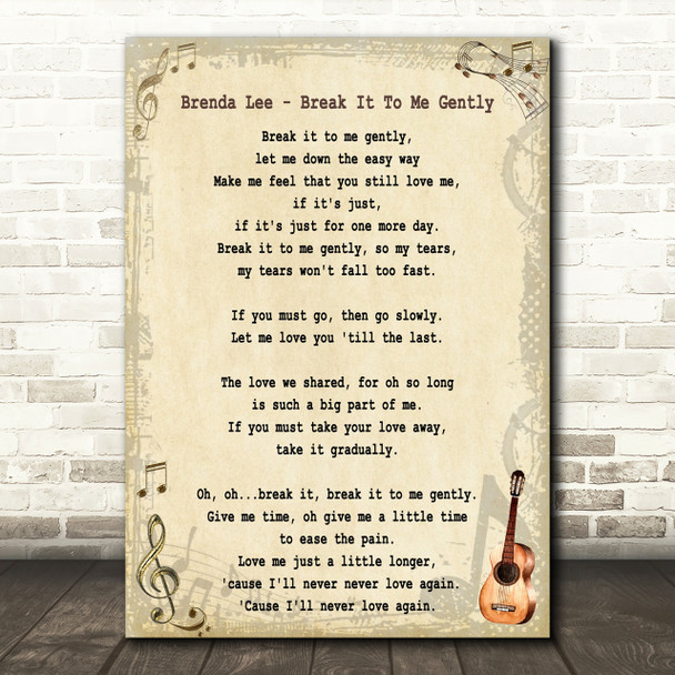 Brenda Lee Break It To Me Gently Song Lyric Quote Print