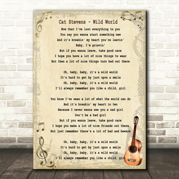 Cat Stevens Wild World Song Lyric Vintage Quote Print