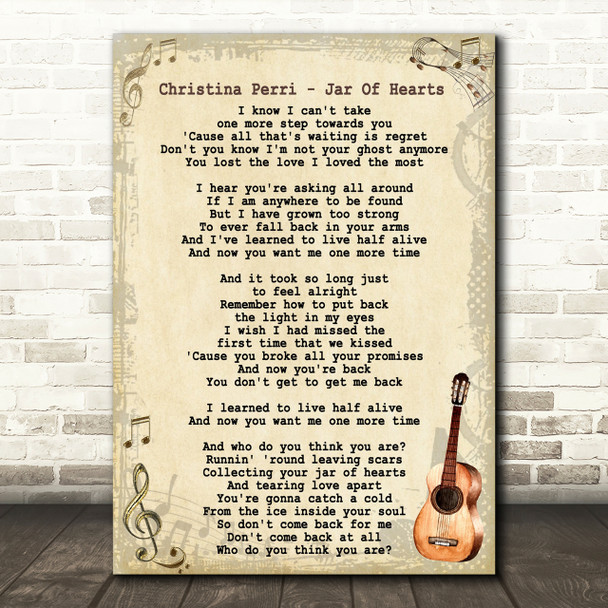 Christina Perri Jar Of Hearts Song Lyric Vintage Quote Print