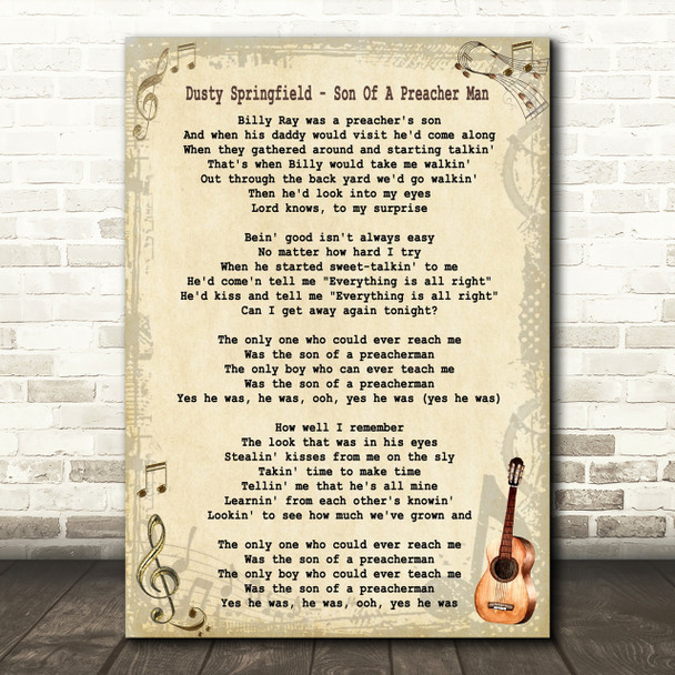 Dusty Springfield Son Of A Preacher Man Song Lyric Quote Print