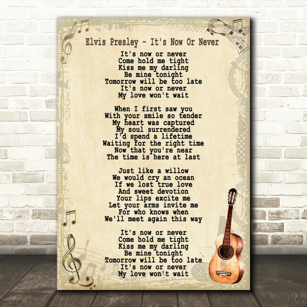 Elvis Presley It's Now Or Never Song Lyric Vintage Quote Print
