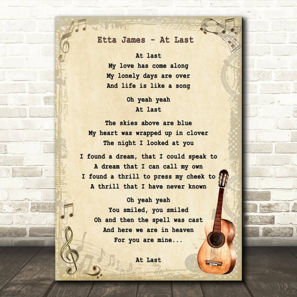 Etta James At Last Song Lyric Vintage Quote Print