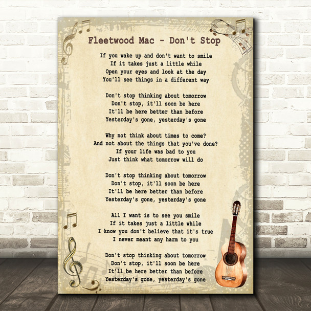 Fleetwood Mac Don't Stop Song Lyric Vintage Quote Print