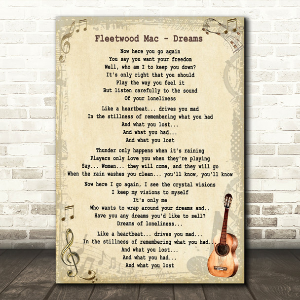 Fleetwood Mac Dreams Song Lyric Vintage Quote Print