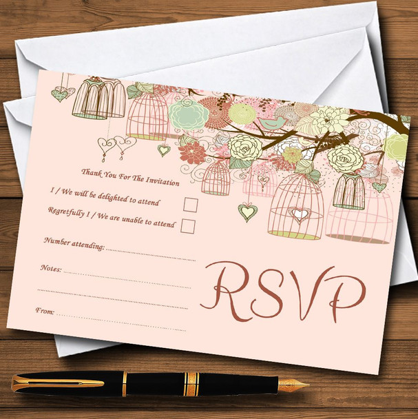 Vintage Shabby Chic Birdcage Coral Personalized RSVP Cards