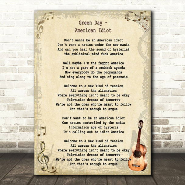Green Day American Idiot Song Lyric Vintage Quote Print