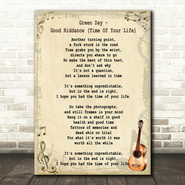 Green Day Good Riddance (Time Of Your Life) Song Lyric Vintage Quote Print