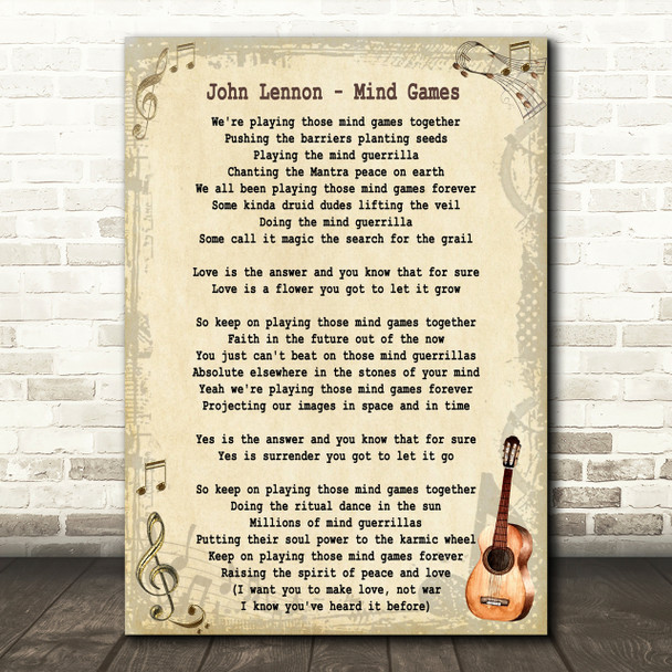 John Lennon Mind Games Song Lyric Vintage Quote Print