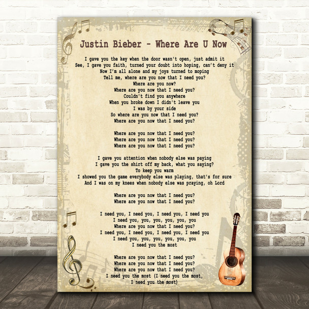 Justin Bieber Where Are U Now Song Lyric Quote Print