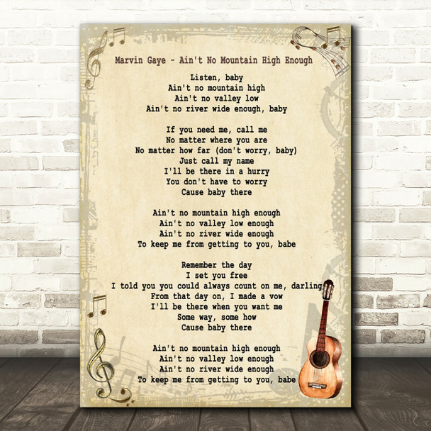 Marvin Gaye Ain't No Mountain High Enough Song Lyric Vintage Quote Print