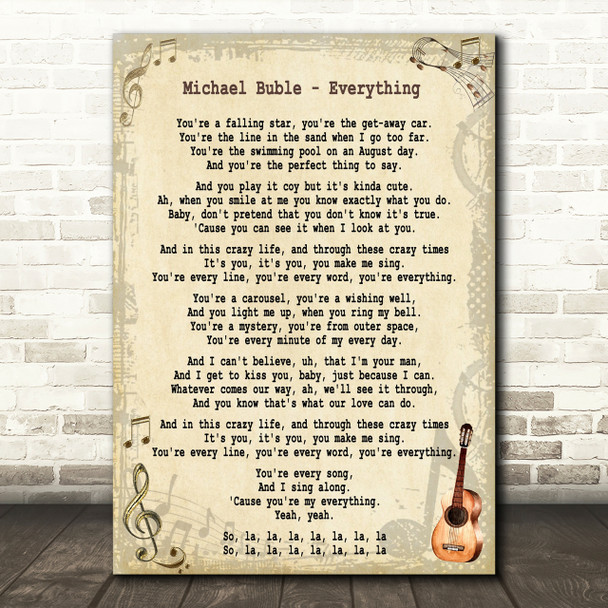 Michael Buble Everything Song Lyric Quote Print