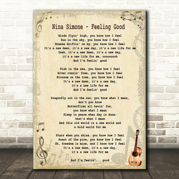 Nina Simone - Feeling Good Song Lyric Guitar Quote Print