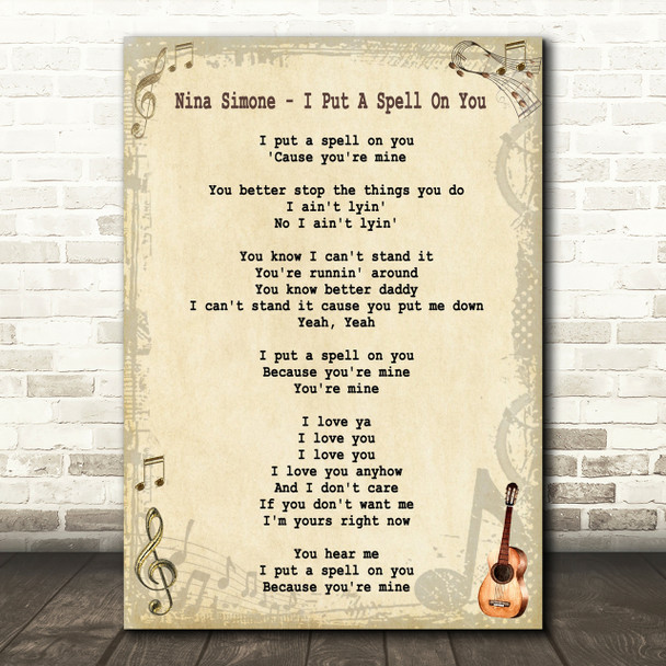 Nina Simone - I Put A Spell On You Song Lyric Guitar Quote Print