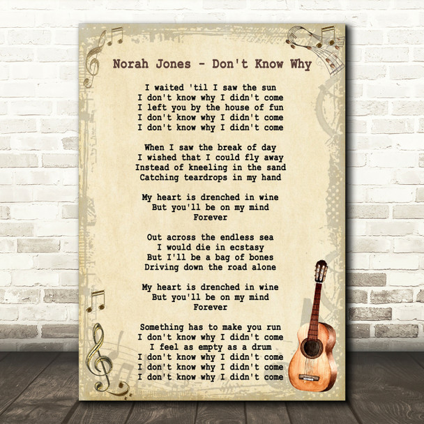 Norah Jones Don't Know Why Song Lyric Vintage Quote Print