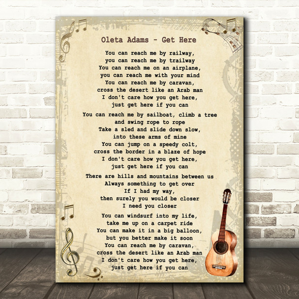 Oleta Adams Get Here Song Lyric Vintage Quote Print