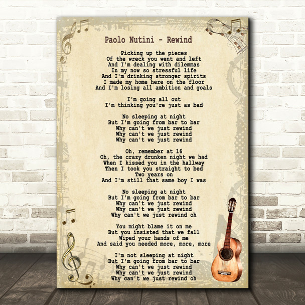 Paolo Nutini Rewind Song Lyric Vintage Quote Print