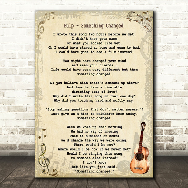 Pulp Something Changed Song Lyric Vintage Quote Print