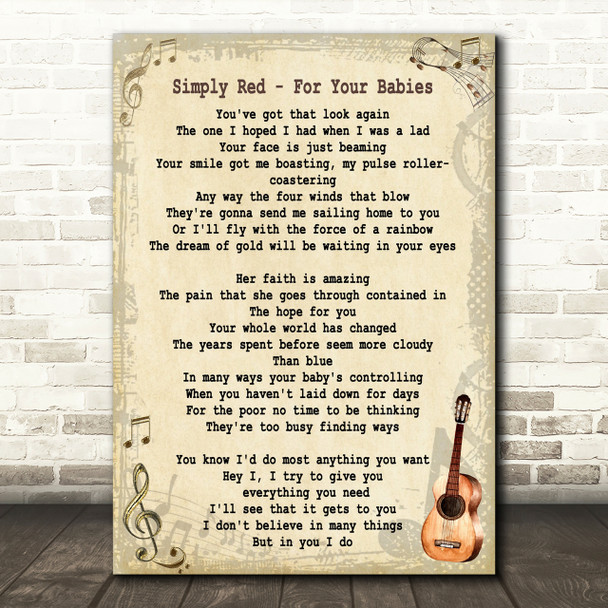 Simply Red For Your Babies Song Lyric Vintage Quote Print