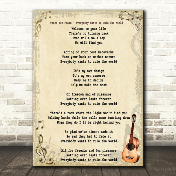 Tears For Fears Everybody Wants To Rule The World Song Lyric Vintage Quote Print