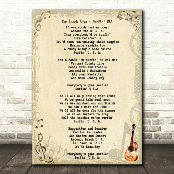 The Beach Boys Surfin' USA Song Lyric Quote Print