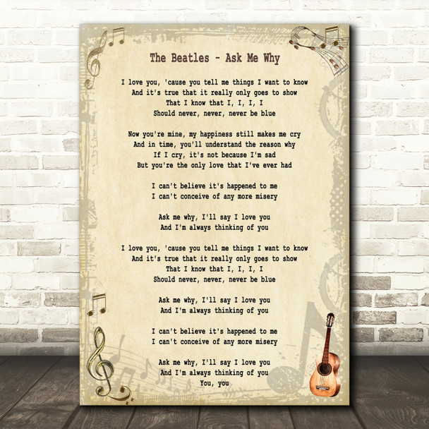The Beatles Ask Me Why Song Lyric Quote Print