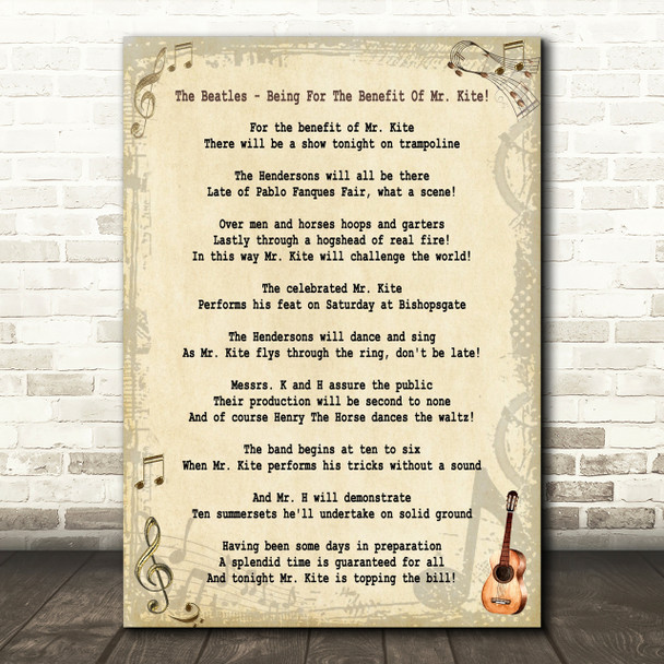 The Beatles Being For The Benefit Of Mr Kite! Song Lyric Quote Print
