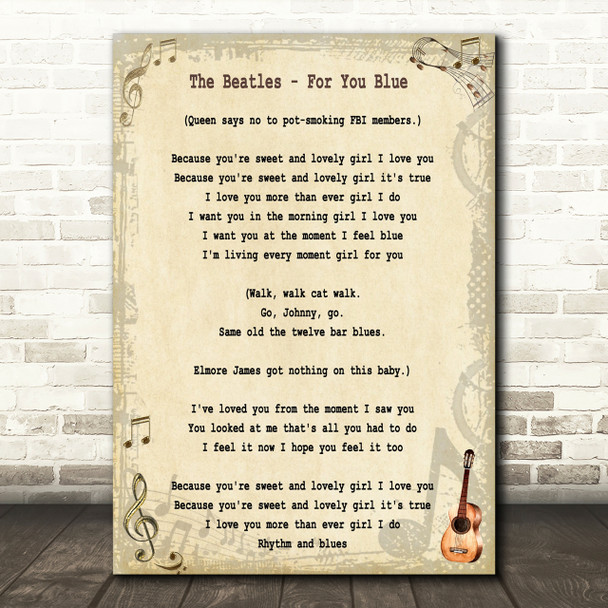 The Beatles For You Blue Song Lyric Quote Print