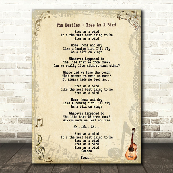 The Beatles Free As A Bird Song Lyric Quote Print