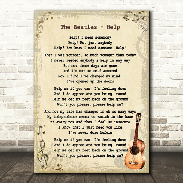 The Beatles Help Song Lyric Vintage Quote Print