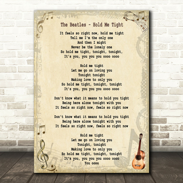 The Beatles Hold Me Tight Song Lyric Quote Print