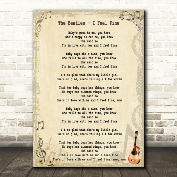 The Beatles I Feel Fine Song Lyric Quote Print