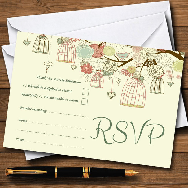 Vintage Shabby Chic Birdcage Pale Yellow Personalized RSVP Cards