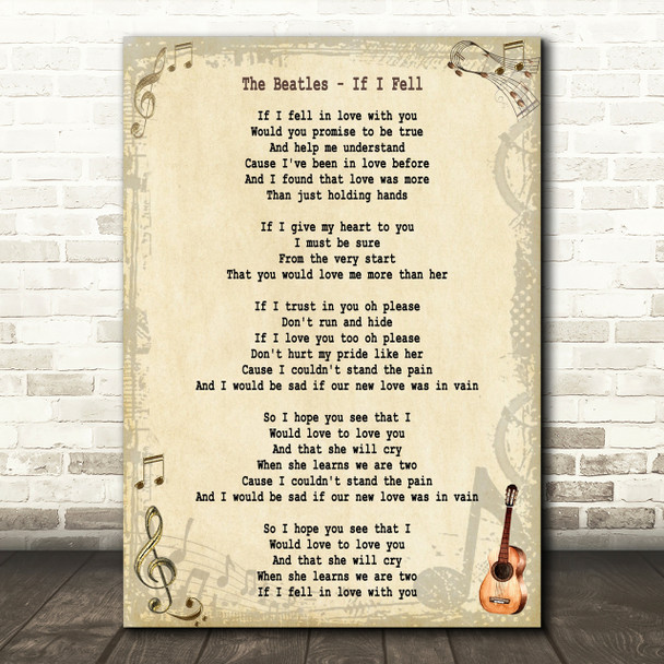 The Beatles If I Fell Song Lyric Quote Print