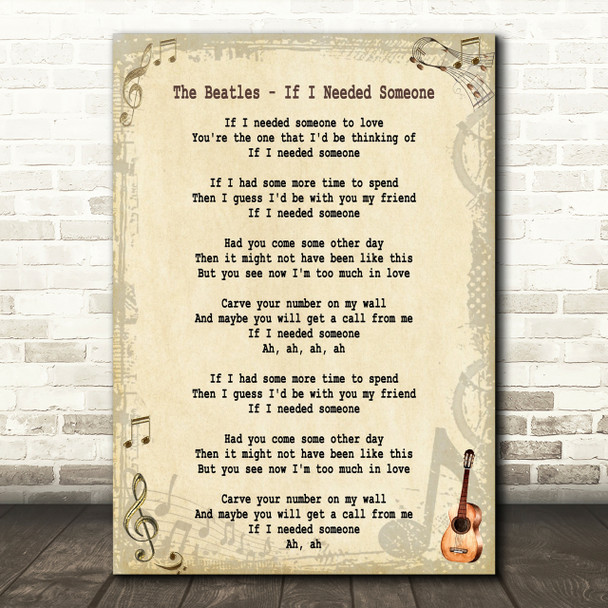 The Beatles If I Needed Someone Song Lyric Quote Print