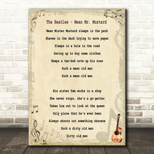 The Beatles Mean Mr Mustard Song Lyric Quote Print