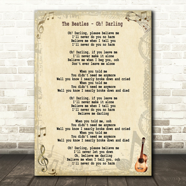 The Beatles Oh! Darling Song Lyric Quote Print