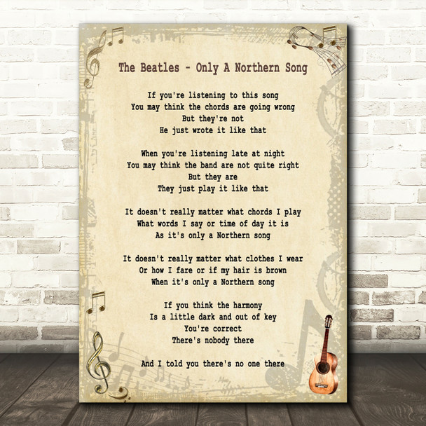 The Beatles Only A Northern Song Song Lyric Quote Print