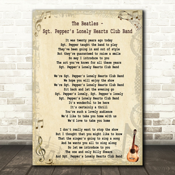 The Beatles Sgt Pepper's Lonely Hearts Club Band Song Lyric Quote Print