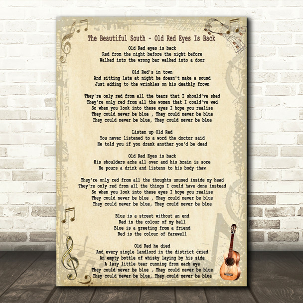 The Beautiful South Old Red Eyes Is Back Song Lyric Quote Print