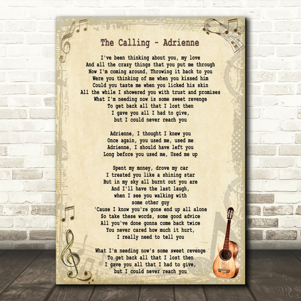 The Calling Adrienne Song Lyric Quote Print