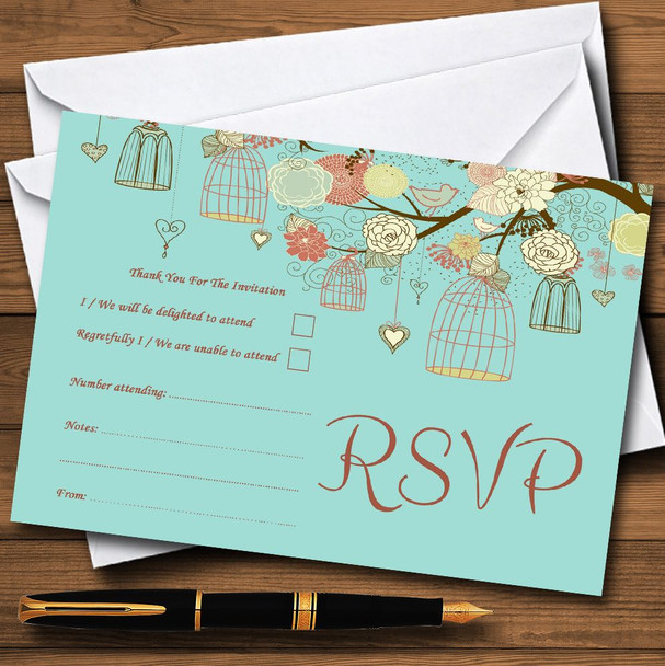 Vintage Shabby Chic Birdcage Turquoise Personalized RSVP Cards