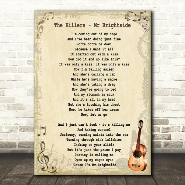The Killers Mr Brightside Song Lyric Vintage Quote Print